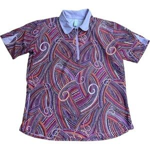 BLEU GOLF psychedelic pink and purple print golf half zip top size medium